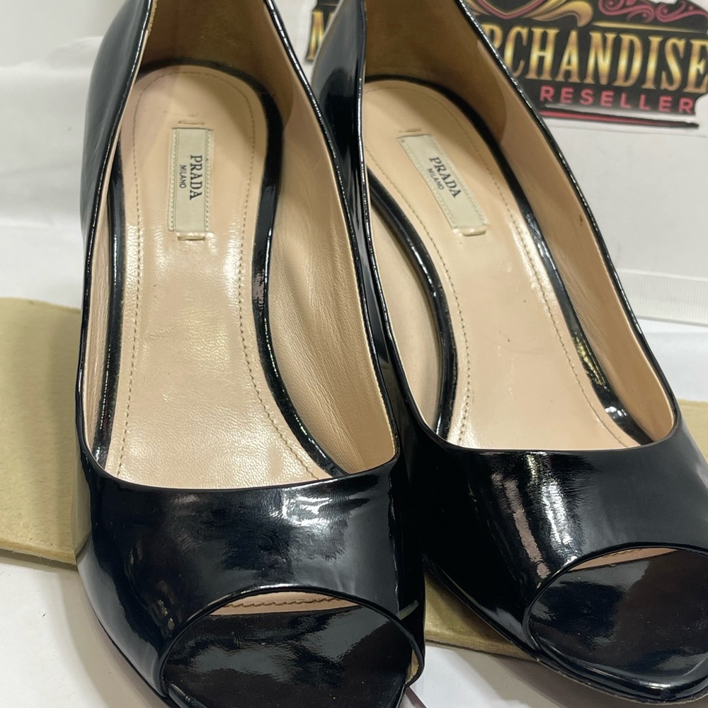Prada Wedge Peep Toe Patent Leather Shoes size 8. - Picture 7 of 7